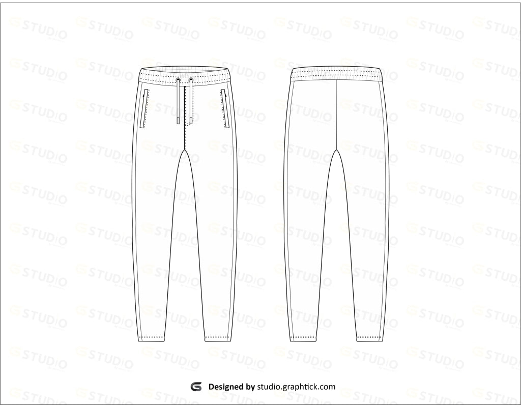 Trouser pants technical fashion flat sketch vector illustration template  front and back view. 23502243 Vector Art at Vecteezy