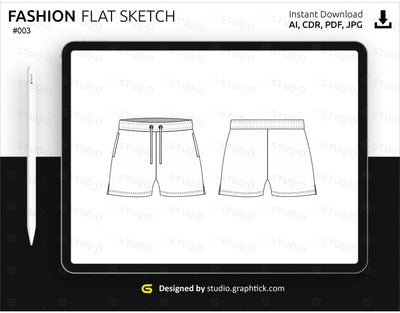 Mens Sweat Shorts With Side Slits Flat Sketch