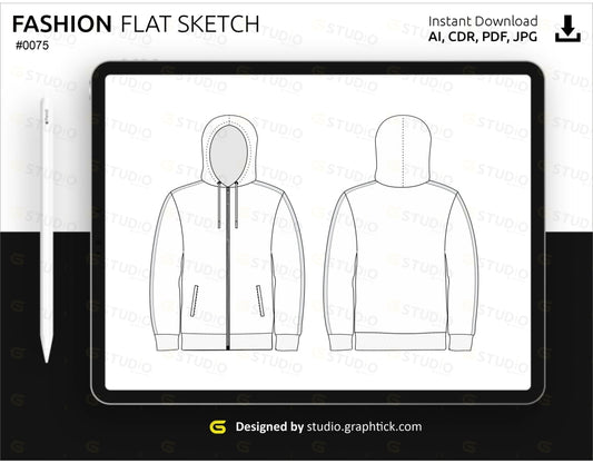 Mens Zipper Hoodie Flat Sketch