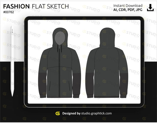 Mens Zipper Hoodie Flat Sketch