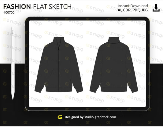 Mens Zipper Jacket Flat Sketch