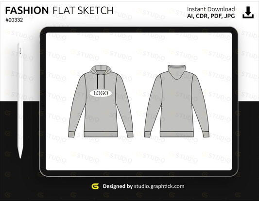 Pullover Hoodie Flat Sketch