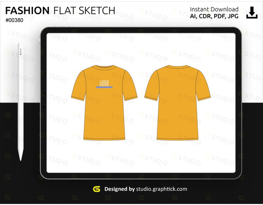 Short Sleeve Crew Neck Tee Shirt Flat Sketch