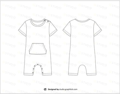Short Sleeve Romper Flat Sketch Jumpsuits & Rompers