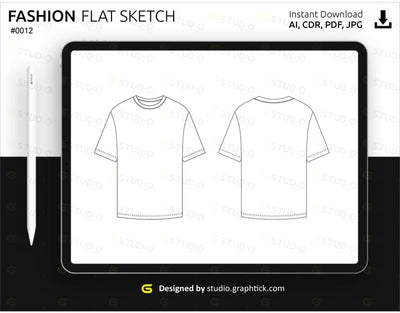 Short Sleeve Unisex Tee Shirt Flat Sketch