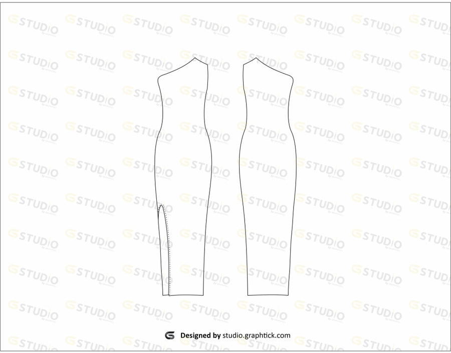 Single Shoulder Dress Flat Sketch Dress