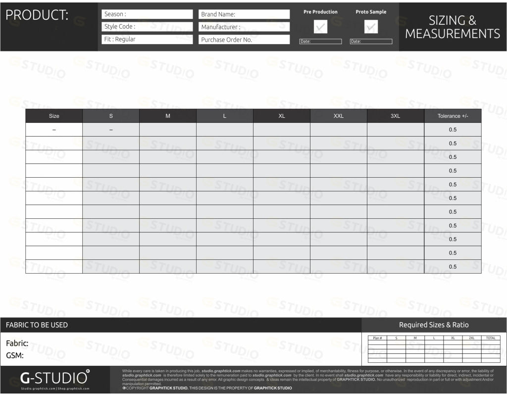 SIZING AND MEASUREMENTS SHEET TEMPLATE Shop Graphtick Com
