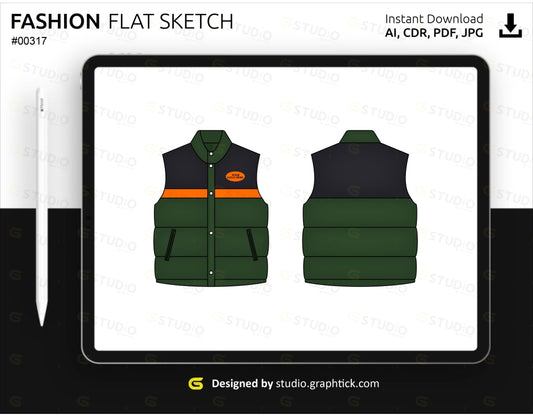 Sleeveless Puffer Vest Flat Sketch