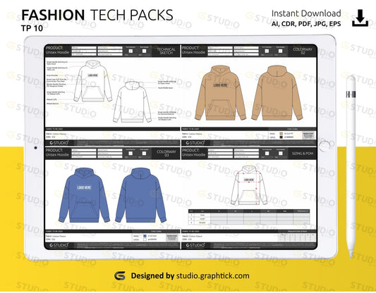 Unisex Pullover Hoodie Tech Pack Template