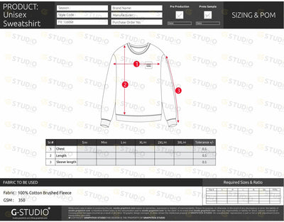 Unisex Sweatshirt Tech Pack Template Unisex Sweatshirt