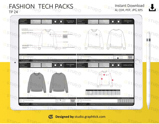 Unisex Sweatshirt Tech Pack Template Unisex Sweatshirt