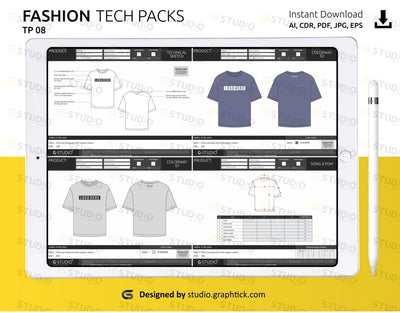 Unisex Tee Shirt Tech Pack Template