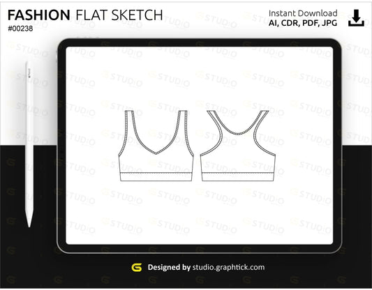 V Neck Sports Bra Flat Sketch