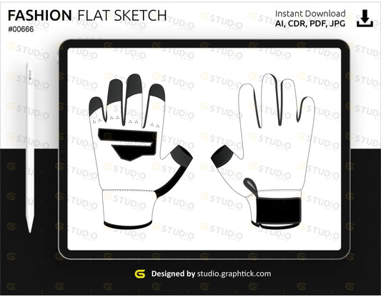 Weight Lifting Gloves Flat Sketch