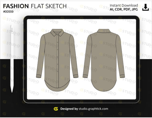 Womens Button Down Shirt Flat Sketch