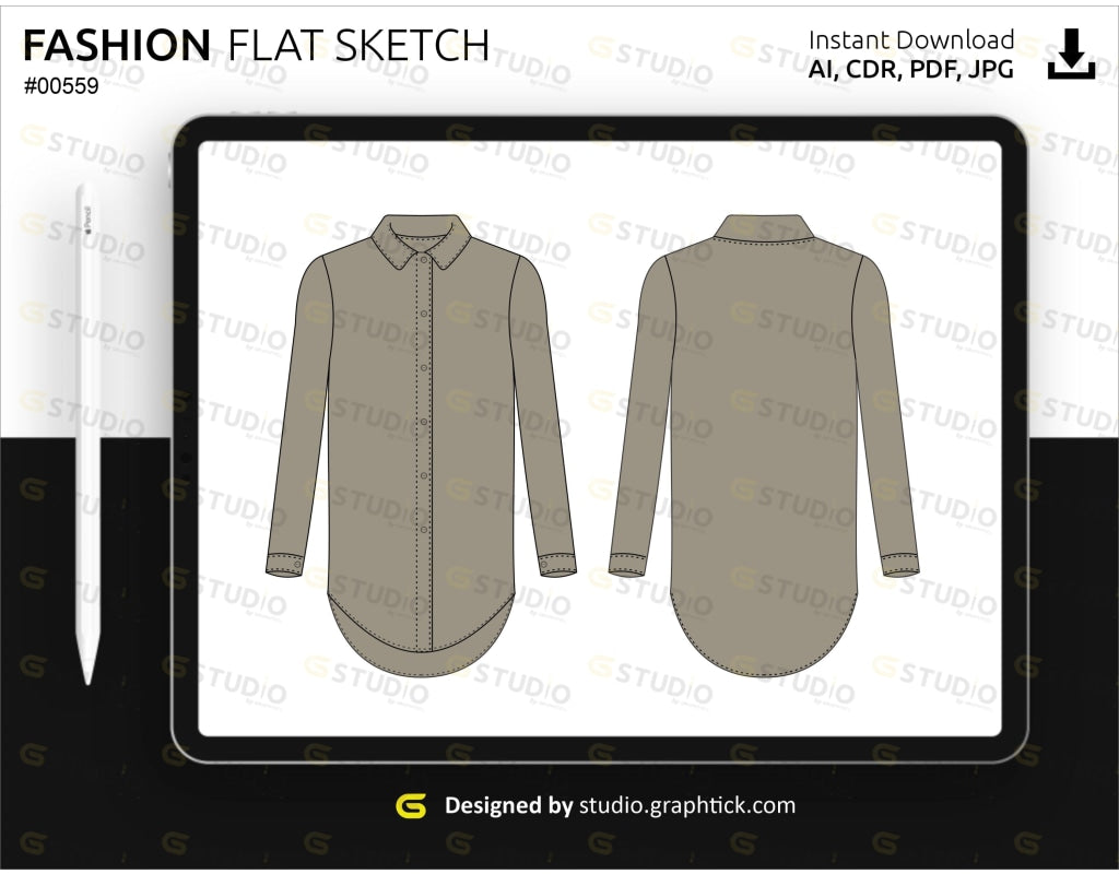 WOMENS FULL SLEEVE SHIRT FLAT SKETCH - shop.graphtick.com