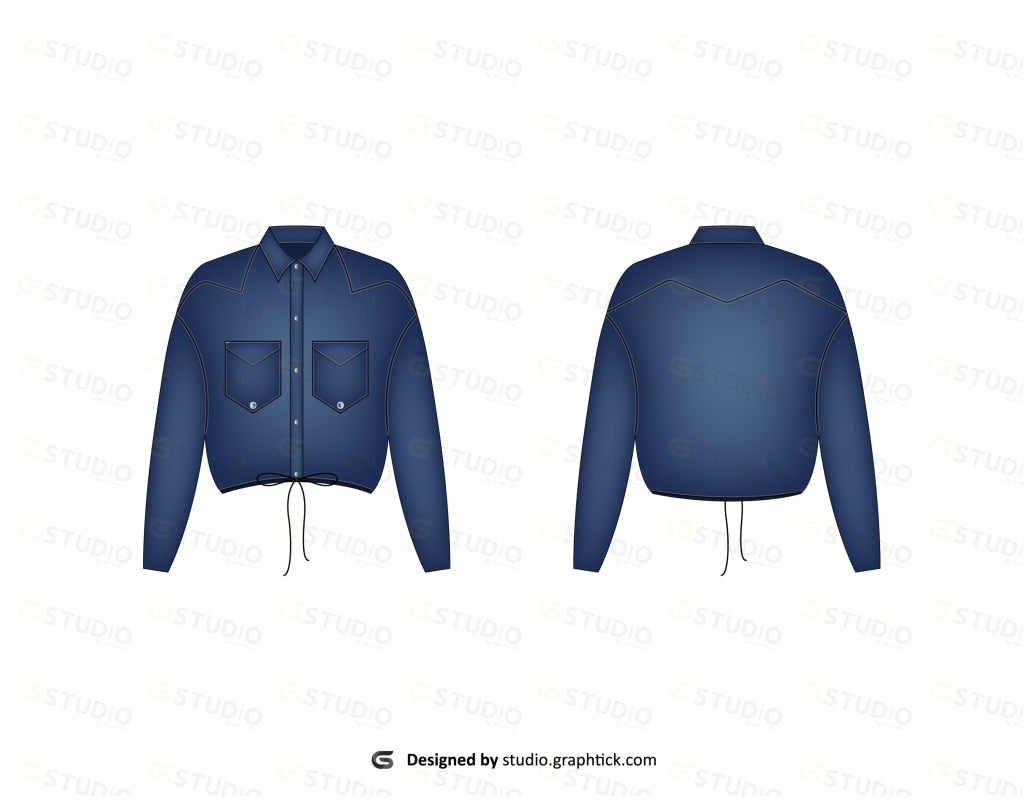 Womens Cropped Denim Jacket Flat Sketch