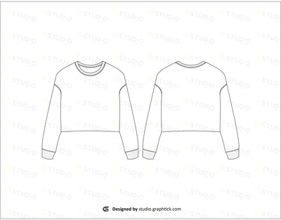 Womens Cropped Drop Shoulder Sweatshirt Flat Sketch