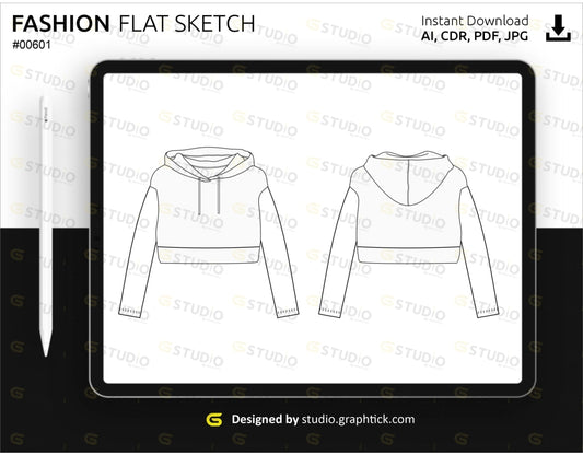 Womens Cropped Hoodie Flat Sketch