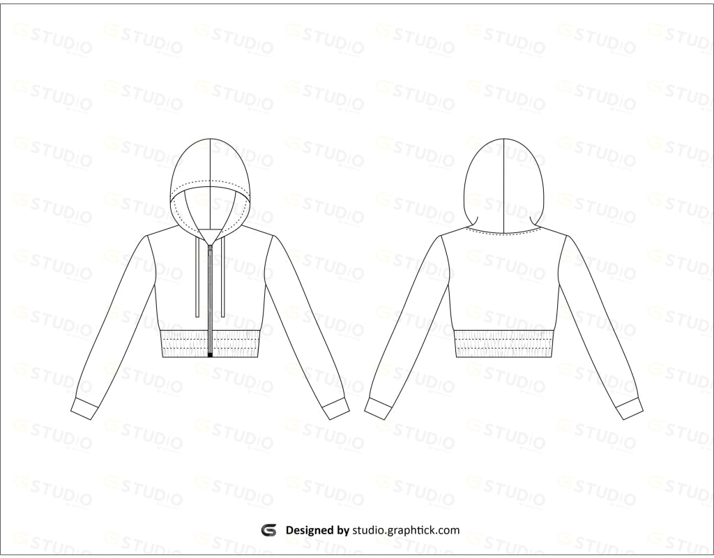 Womens Cropped Hoodie Flat Sketch