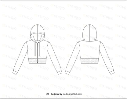 Womens Cropped Hoodie Flat Sketch