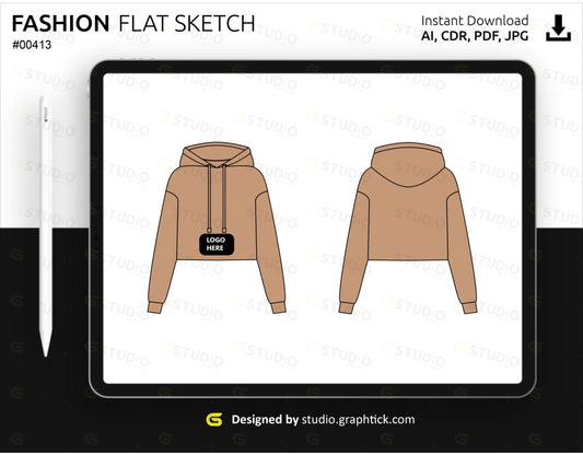 Womens Cropped Hoodie Flat Sketch