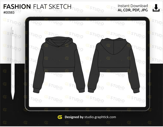 Womens Cropped Hoodie Flat Sketch