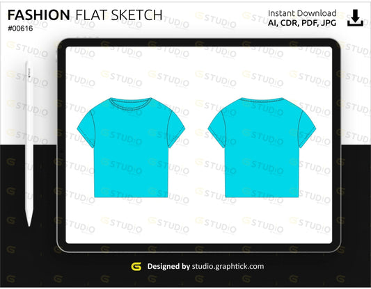 Womens Cropped Tee Shirt Flat Sketch