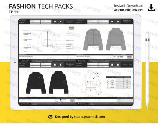 Womens Cropped Zipper Hoodie Tech Pack Template