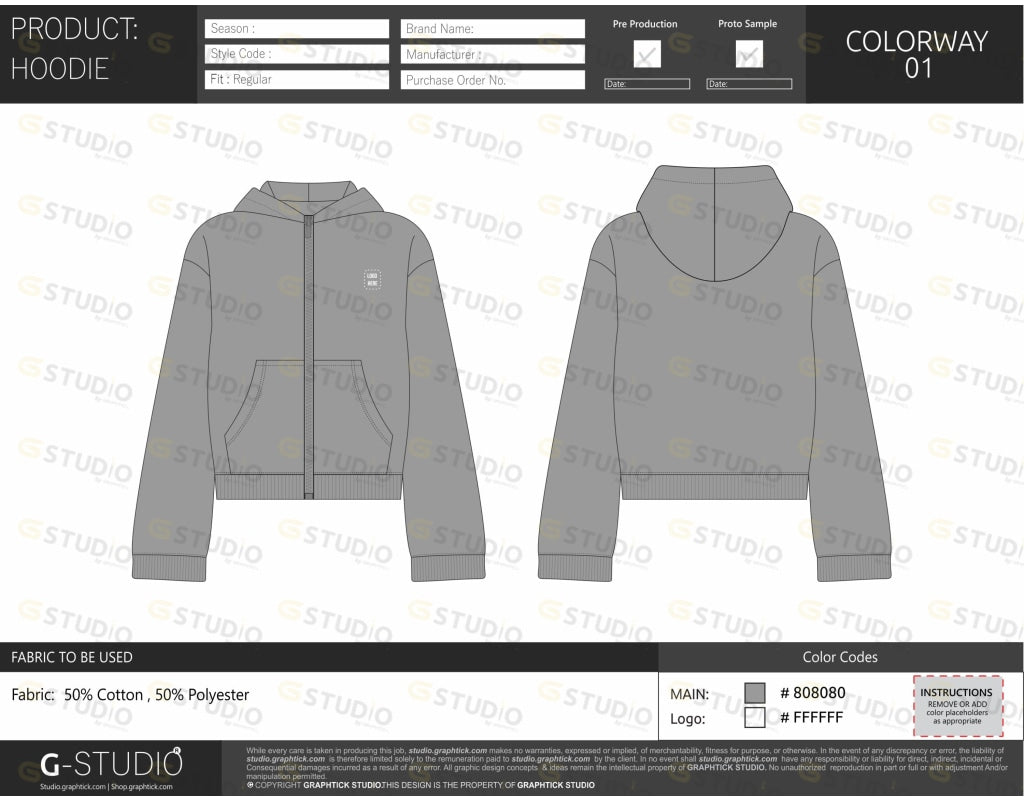 WOMENS CROPPED ZIPPER HOODIE TECH PACK TEMPLATE shop.graphtick