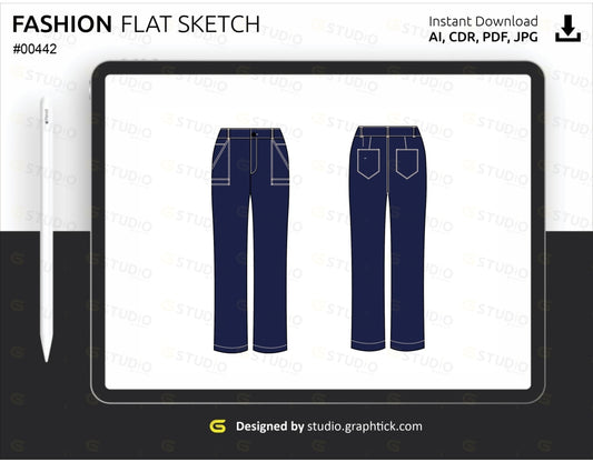 Womens Denim Pants Flat Sketch