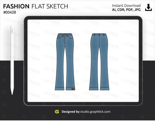 Womens Denim Pants Flat Sketch