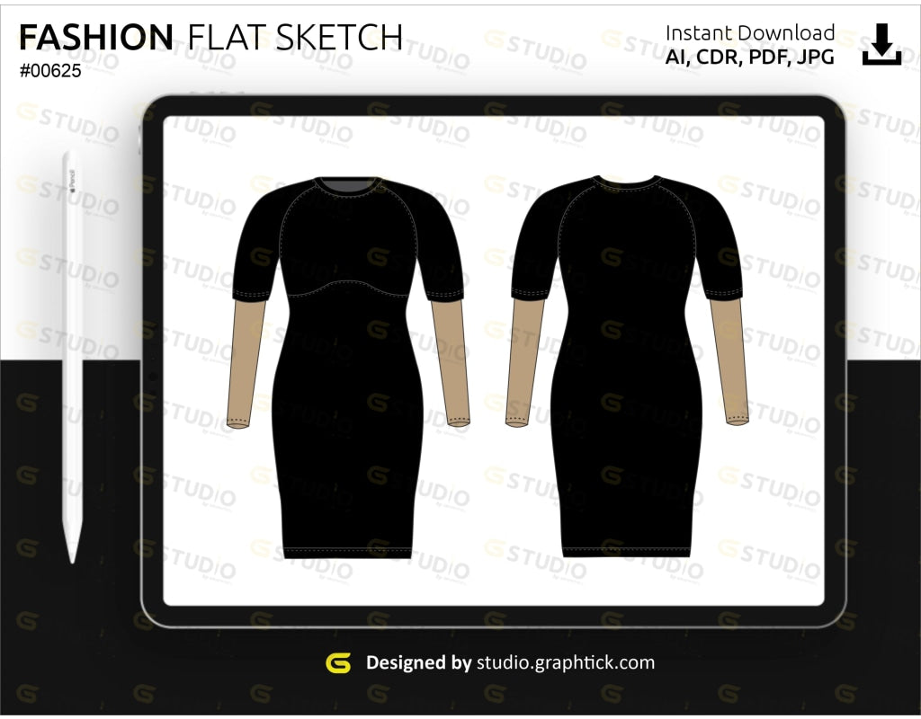 Dress fashion flat sketch template4 Royalty Free Vector