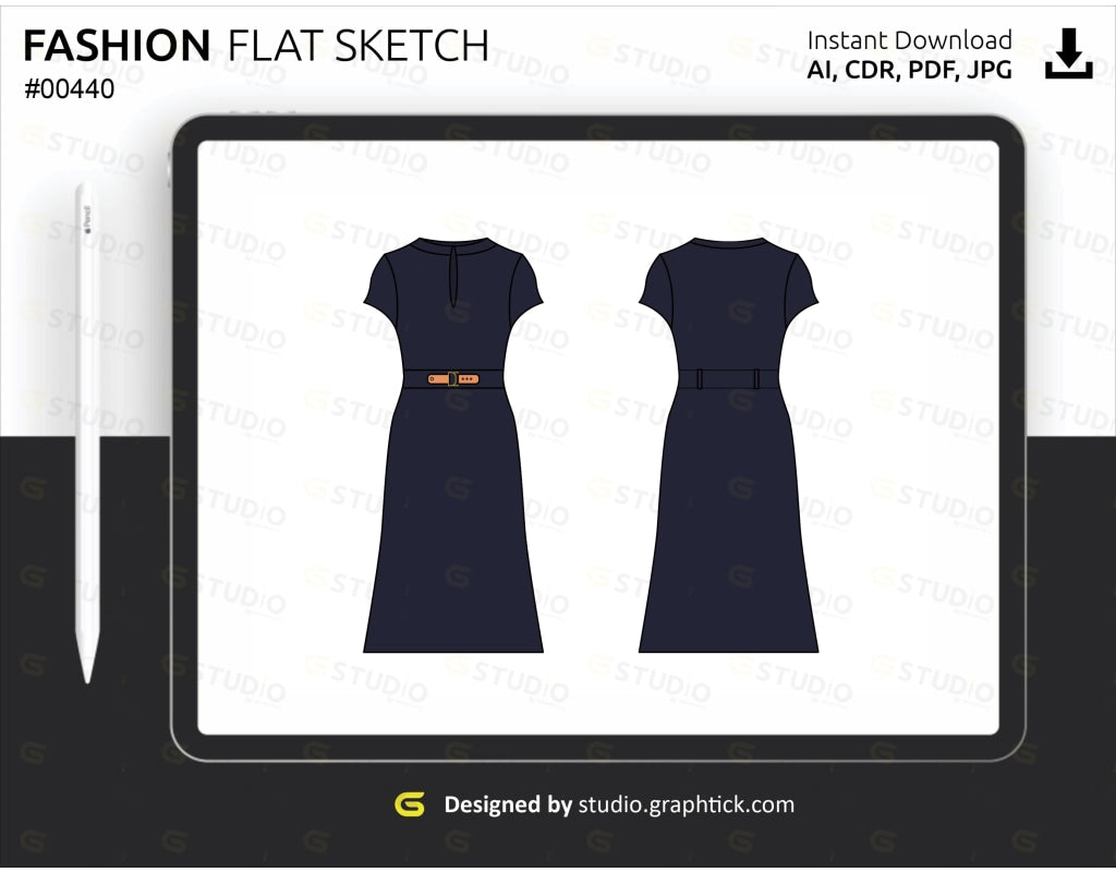Flat Fashion Sketches- Dress Template 025 - Designers Nexus