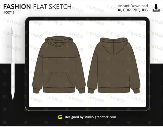 Womens Drop Shoulder Hoodie Flat Sketch