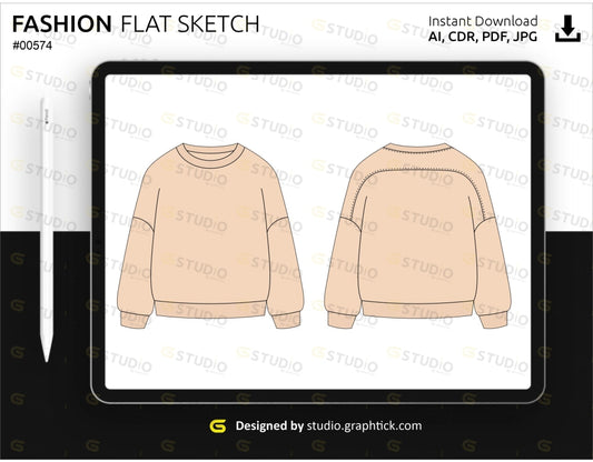 Womens Dropped Shoulder Sweatshirt Flat Sketch