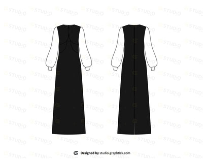 Womens Full Sleeve Dress Flat Sketch Dress