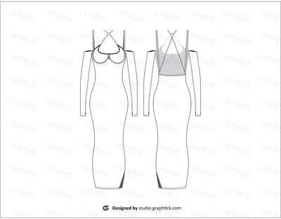 Womens Full Sleeve Dress Flat Sketch Dresses