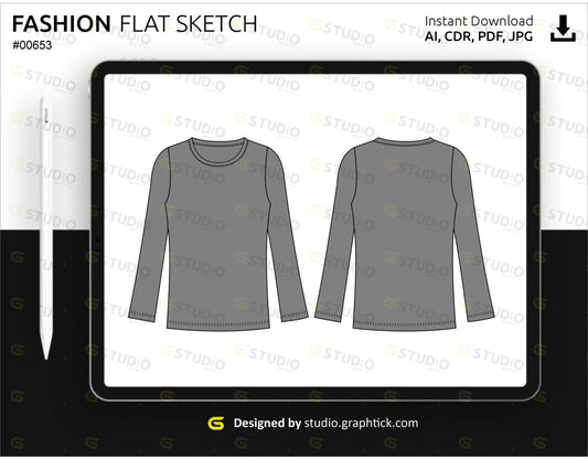 Womens Full Sleeve Tee Shirt Flat Sketch