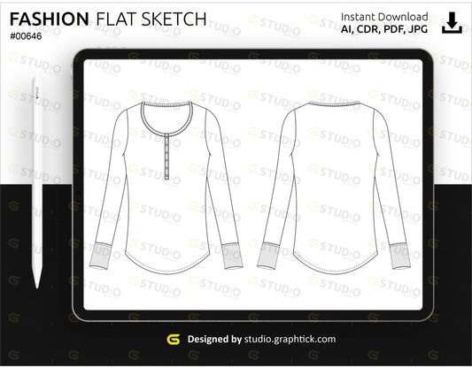 Womens Henley Sweater Flat Sketch