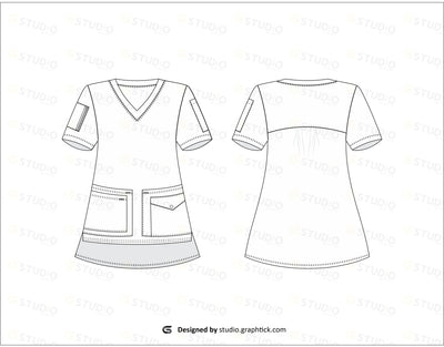 Womens Medical Scrub Top Flat Sketch Medical Scrubs
