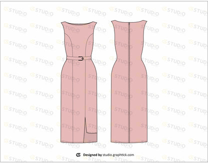 Womens Monochrome Dress Flat Sketch Dress