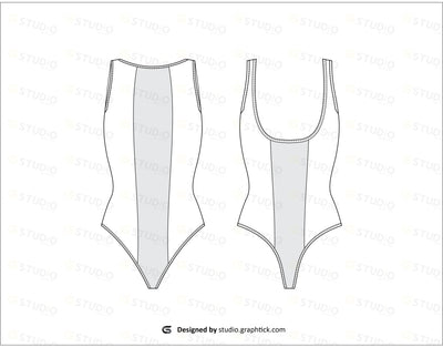 Womens Scoop Back Body Suit Flat Sketch Bodysuit