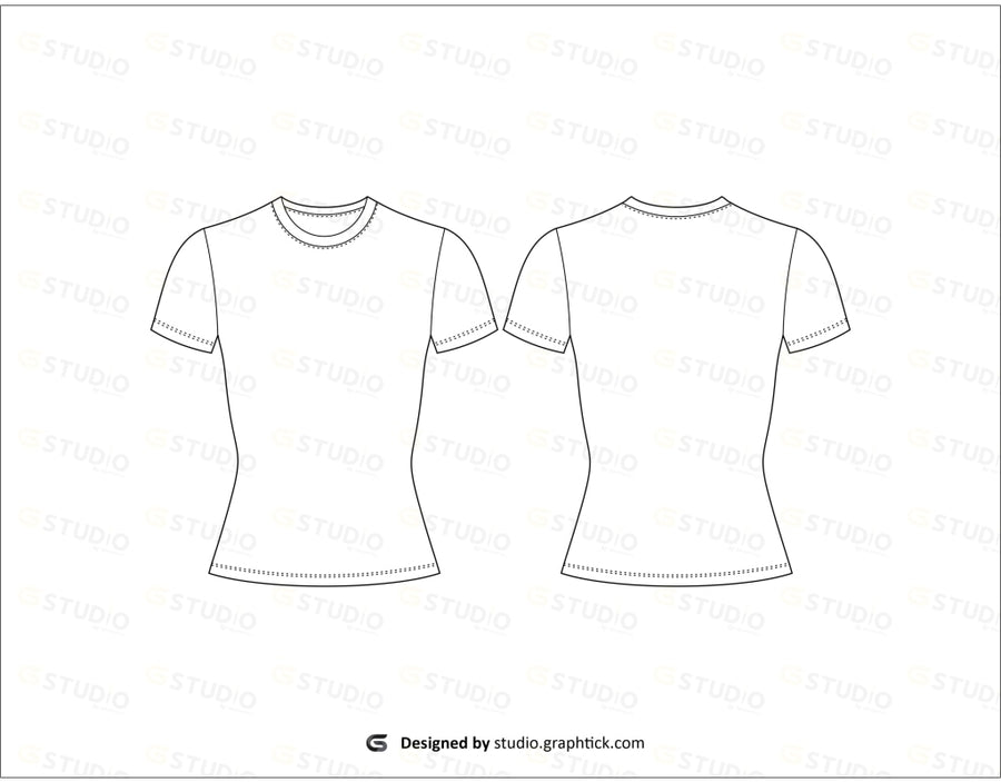 Womens Slim Fitted Tee Shirt Flat Sketch