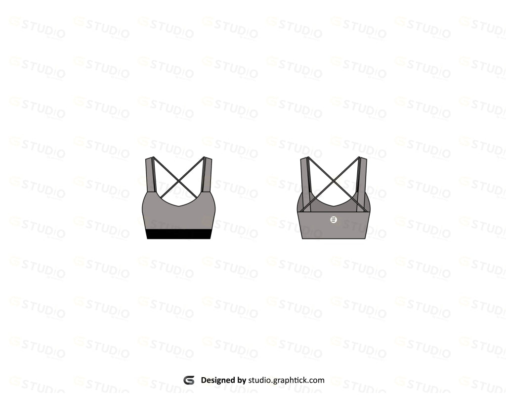 Sports Bra technical fashion Illustration Womens cropped Tank Top fashion  flat technical drawing template straps slim fit front back view white  CAD mockup