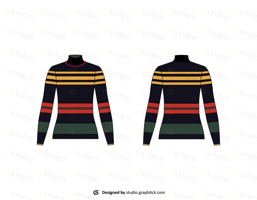 Womens Striped Crest-Patch Roll Neck Top Tops