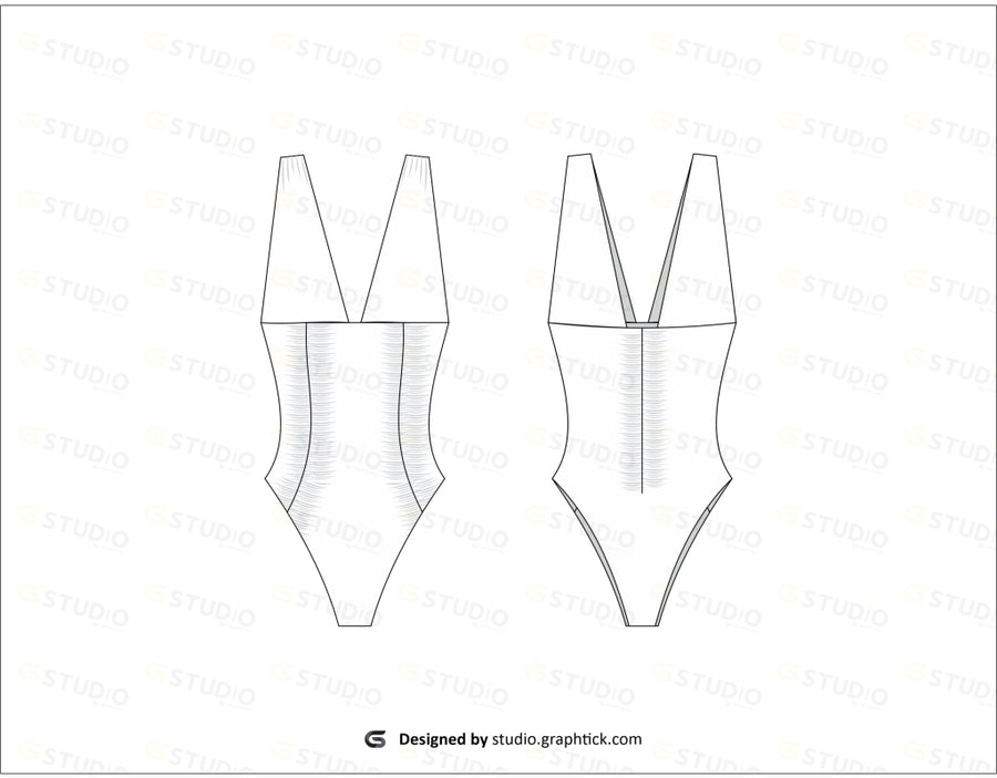 Womens V Neck Body Suit Flat Sketch Bodysuit
