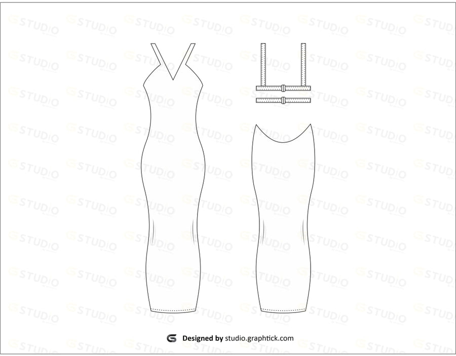 Womens V Neck Dress Flat Sketch Dresses