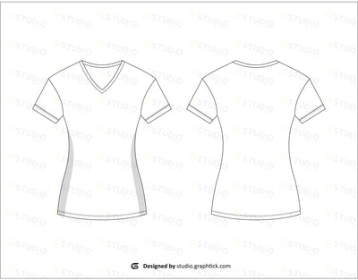 Womens V Neck Fitness Tee Shirt Flat Sketch