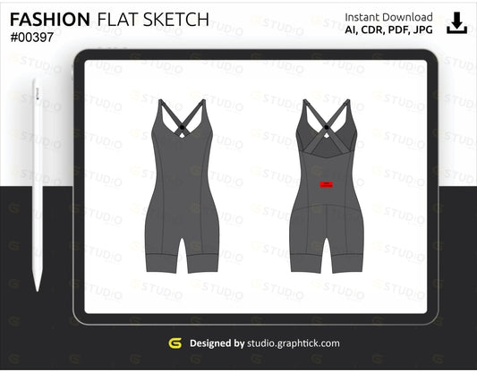 Womens V Neck Romper Flat Sketch